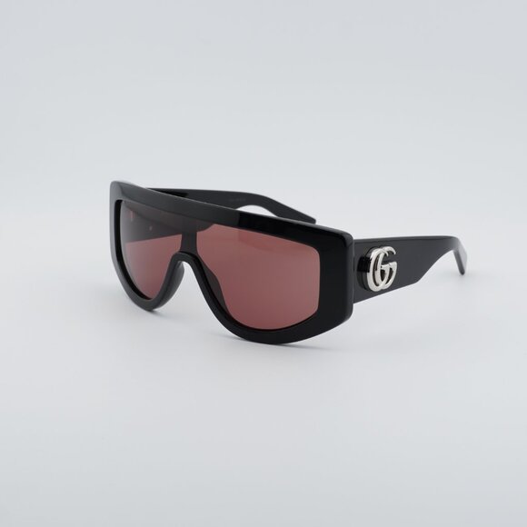 Gucci GG1950S 002 Sunglasses Black Shield Frame, Red Lenses